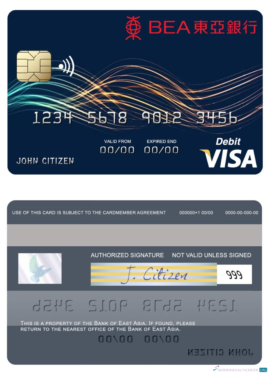 Download Hong Kong Bank of East Asia visa debit card Photoshop template
